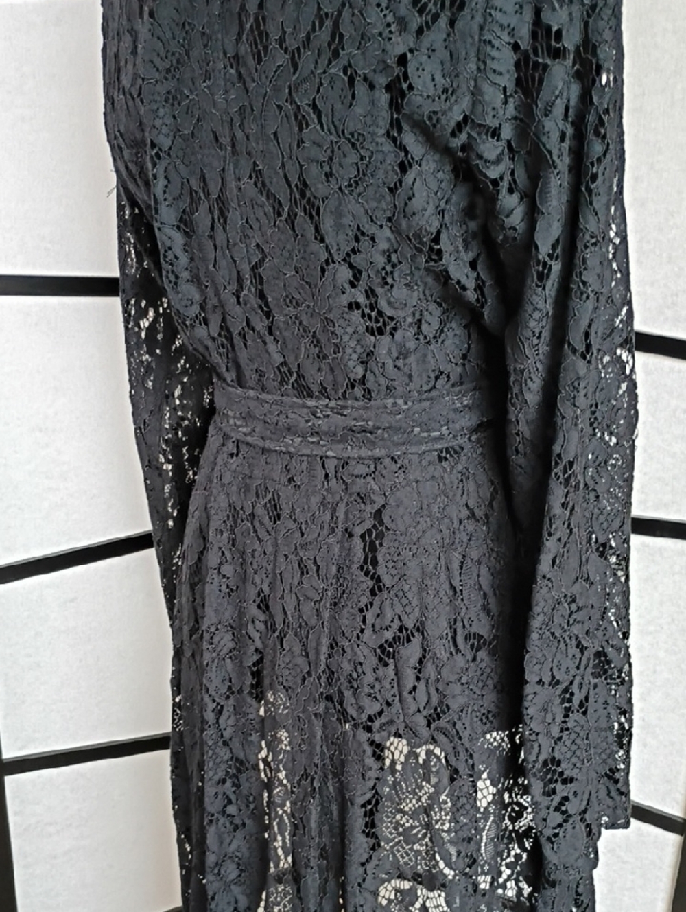 Black Lace Belted Trench Coat - Picture 8 of 8